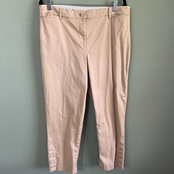 Talbots Women's Beige Perfect Crop Pants with Button Hem Detailing, Size 12 - Picture 2 of 9